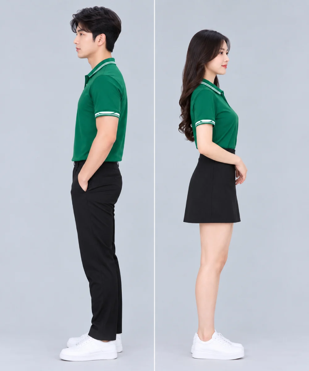 Áo Polo Đồng Phục Màu Xanh Lá Cây Viền Trắng