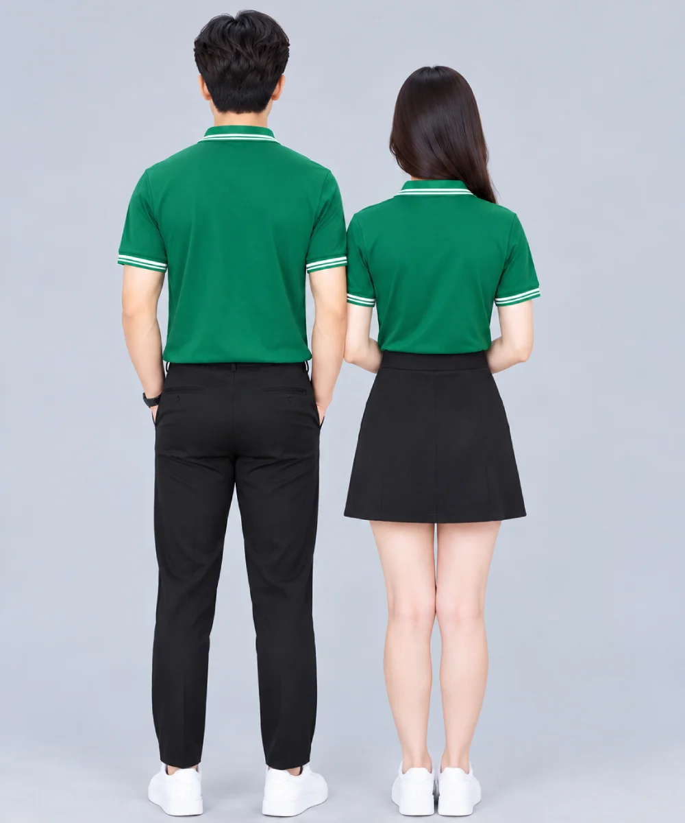Áo Polo Đồng Phục Màu Xanh Lá Cây Viền Trắng