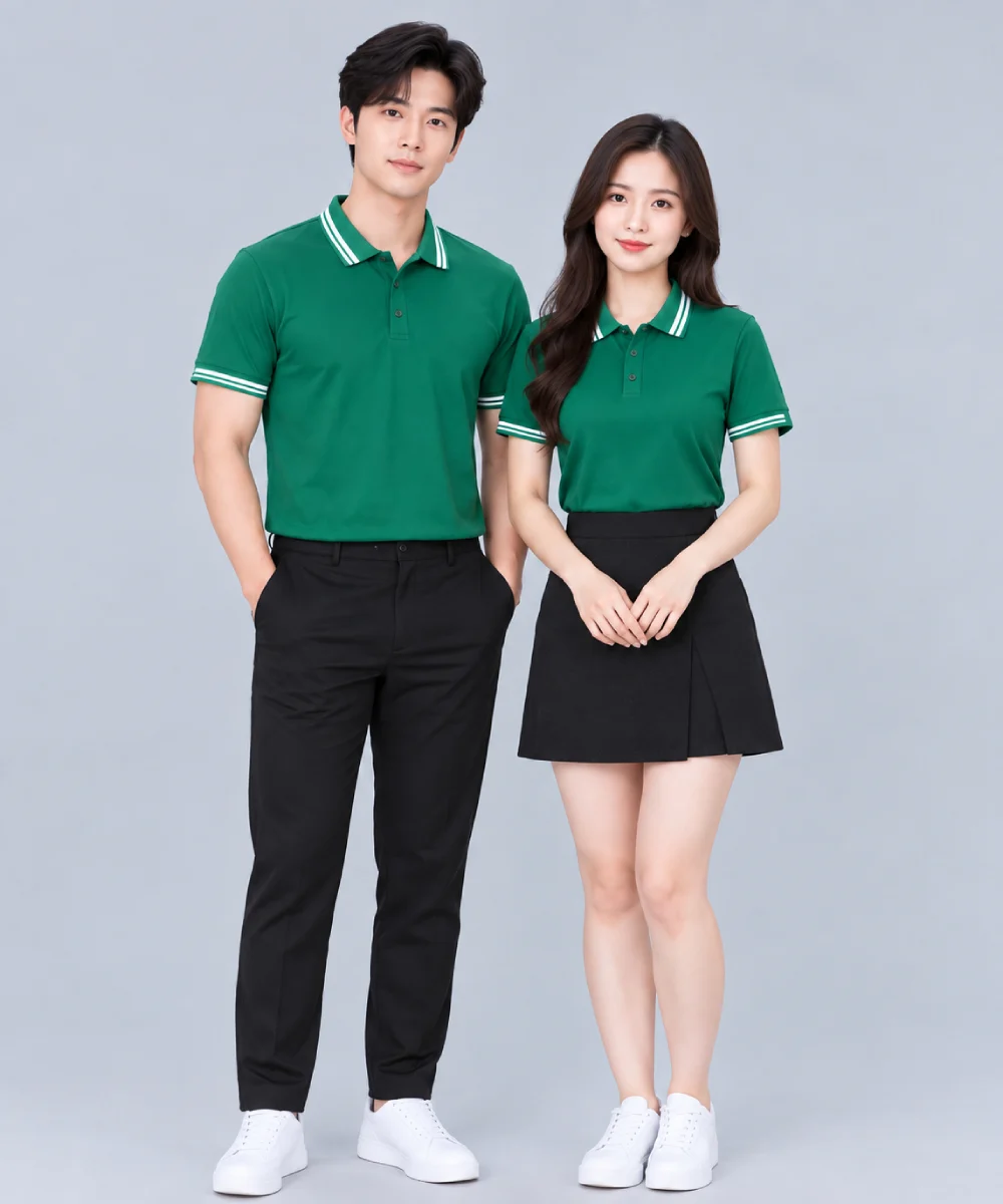 Áo Polo Đồng Phục Màu Xanh Lá Cây Viền Trắng