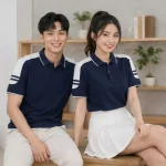 Áo Polo Đồng Phục Màu Xanh Navy Cầu Vai Trắng