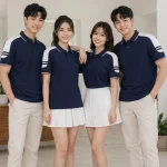 Áo Polo Đồng Phục Màu Xanh Navy Cầu Vai Trắng