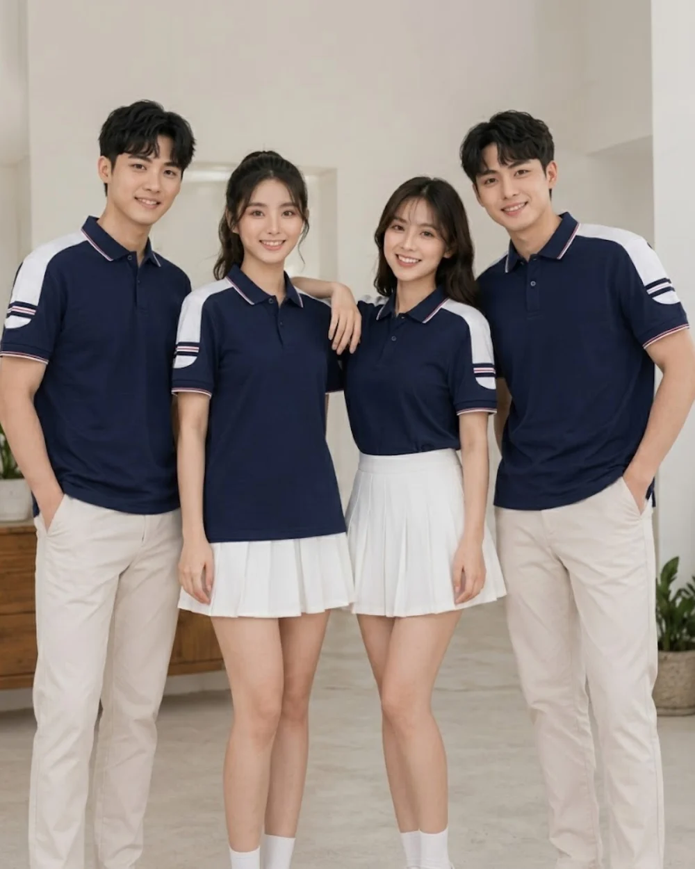 Áo Polo Đồng Phục Màu Xanh Navy Cầu Vai Trắng
