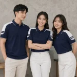 Áo Polo Đồng Phục Màu Xanh Navy Cầu Vai Trắng