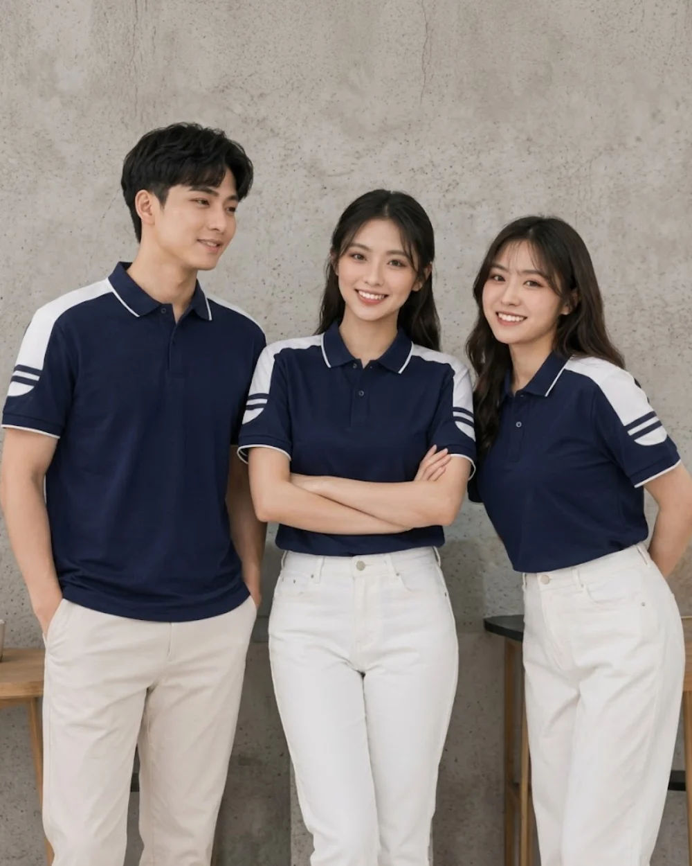 Áo Polo Đồng Phục Màu Xanh Navy Cầu Vai Trắng