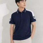 Áo Polo Đồng Phục Màu Xanh Navy Cầu Vai Trắng