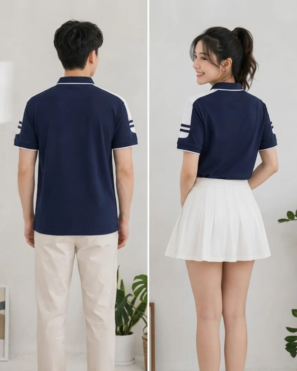 Áo Polo Đồng Phục Màu Xanh Navy Cầu Vai Trắng