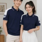 Áo Polo Đồng Phục Màu Xanh Navy Cầu Vai Trắng