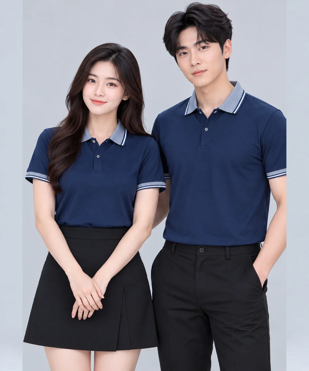 Áo Polo Đồng Phục Màu Xanh Navy Phối Xám