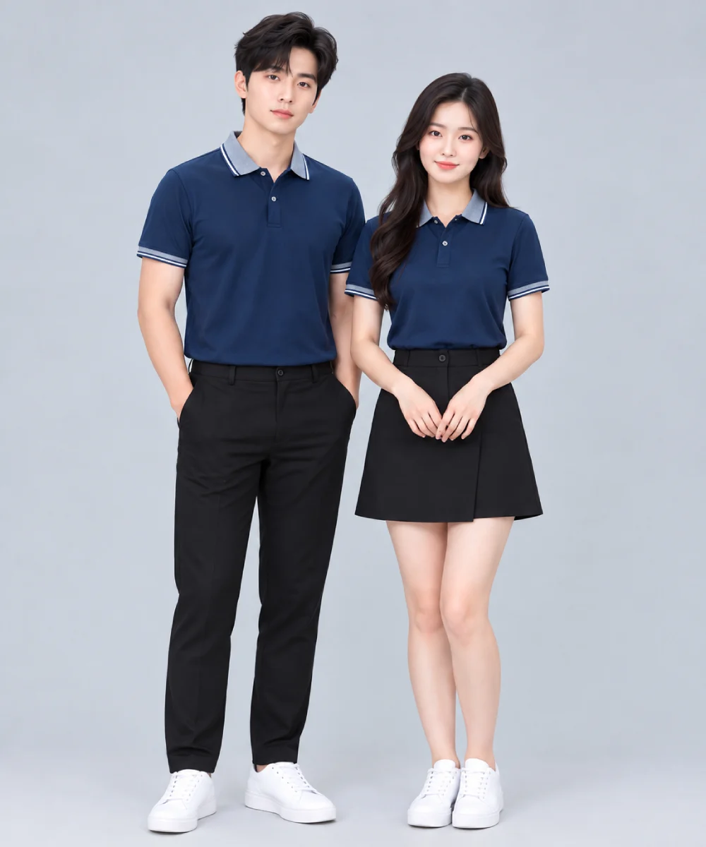 Áo Polo Đồng Phục Màu Xanh Navy Phối Xám