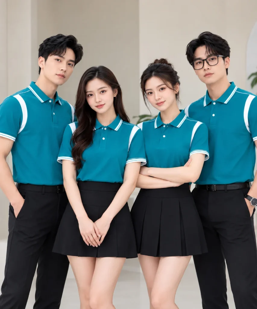 Áo Polo Đồng Phục Màu Xanh Ngọc Phối Trắng
