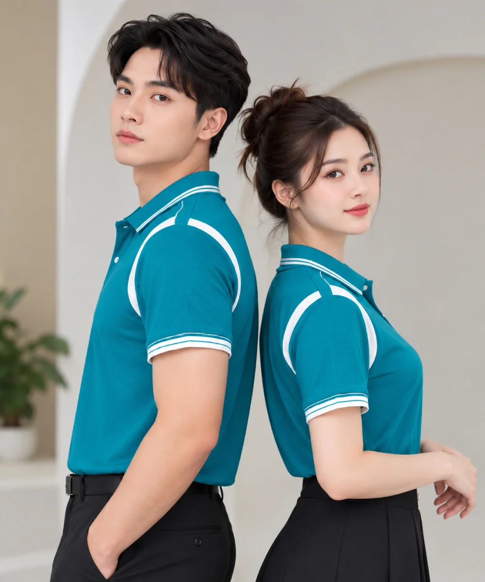 Áo Polo Đồng Phục Màu Xanh Ngọc Phối Trắng