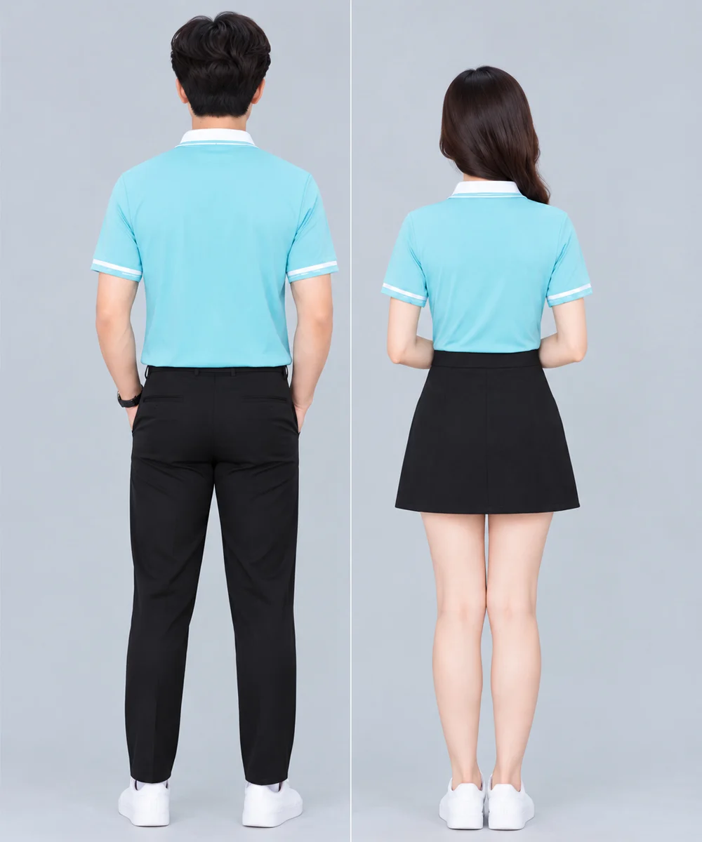 Áo Polo Đồng Phục Màu Xanh Nhạt Phối Cổ Trắng