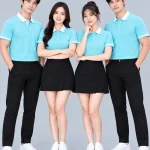 Áo Polo Đồng Phục Màu Xanh Nhạt Phối Cổ Trắng
