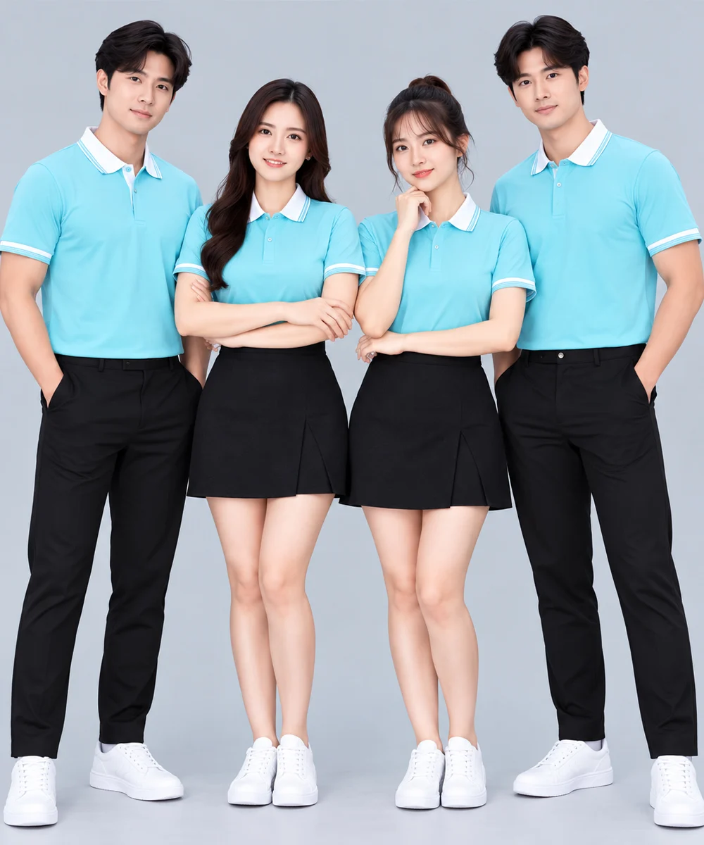 Áo Polo Đồng Phục Màu Xanh Nhạt Phối Cổ Trắng