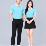 Áo Polo Đồng Phục Màu Xanh Nhạt Phối Cổ Trắng