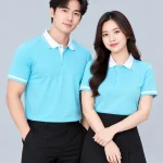 Áo Polo Đồng Phục Màu Xanh Nhạt Phối Cổ Trắng