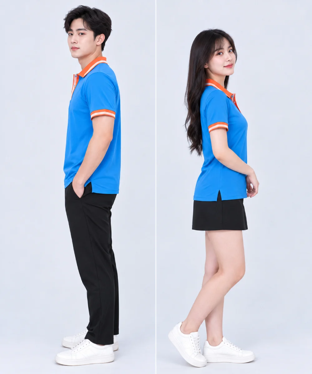 Áo Polo Đồng Phục Màu Xanh YA Phối Cam