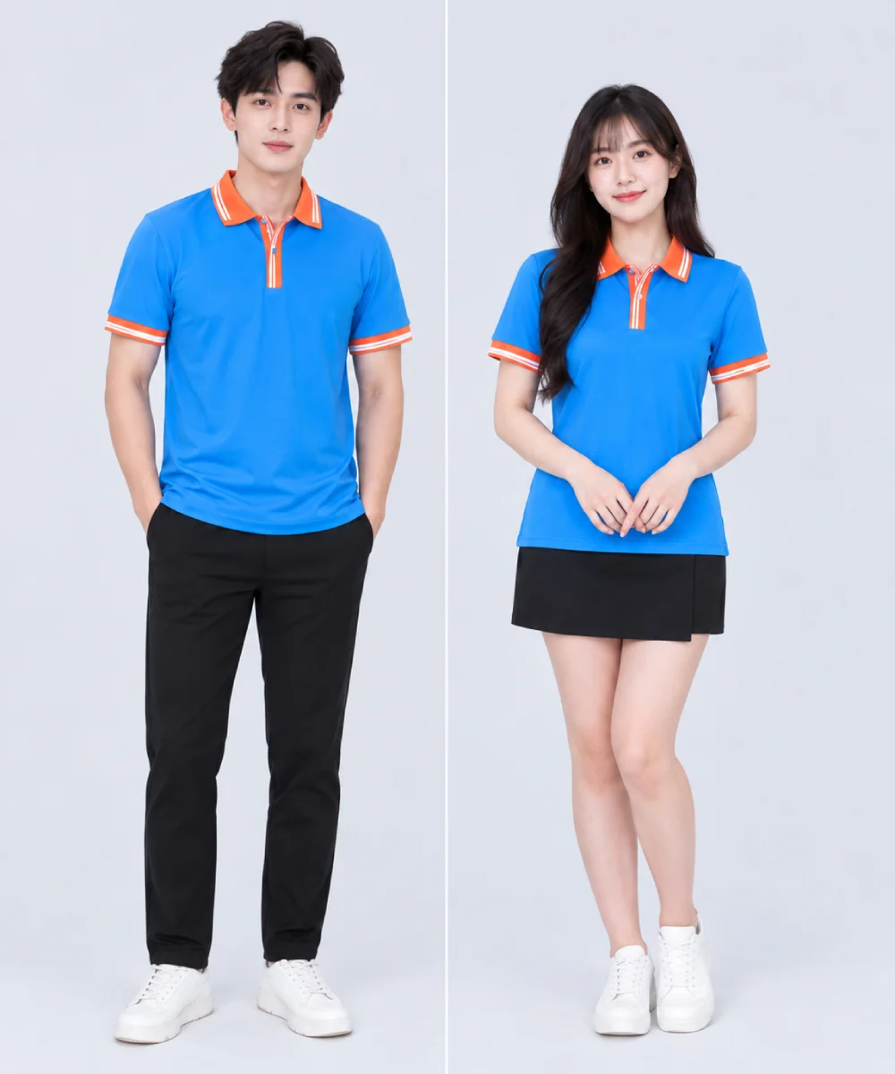 Áo Polo Đồng Phục Màu Xanh YA Phối Cam