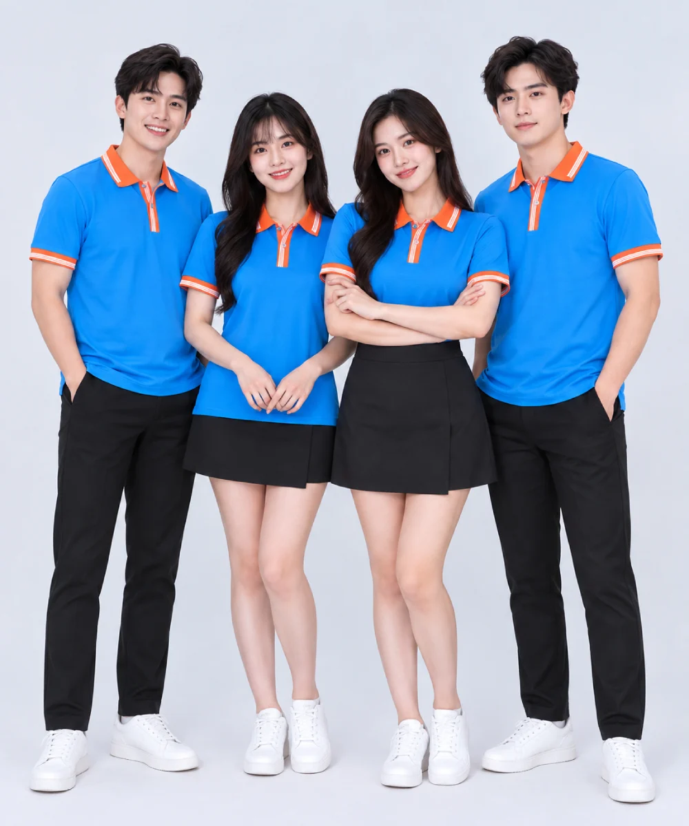 Áo Polo Đồng Phục Màu Xanh YA Phối Cam
