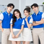 Áo Polo Đồng Phục Màu Xanh YA Phối Tay Trắng