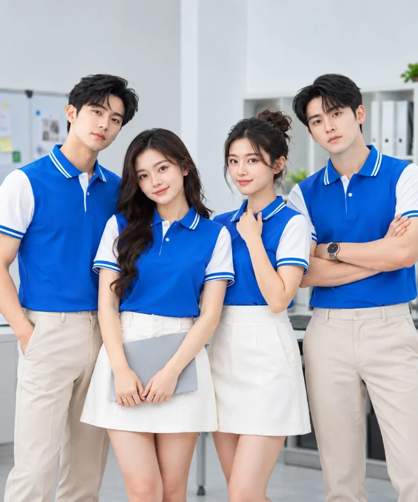 Áo Polo Đồng Phục Màu Xanh YA Phối Tay Trắng
