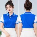 Áo Polo Đồng Phục Màu Xanh YA Phối Tay Trắng