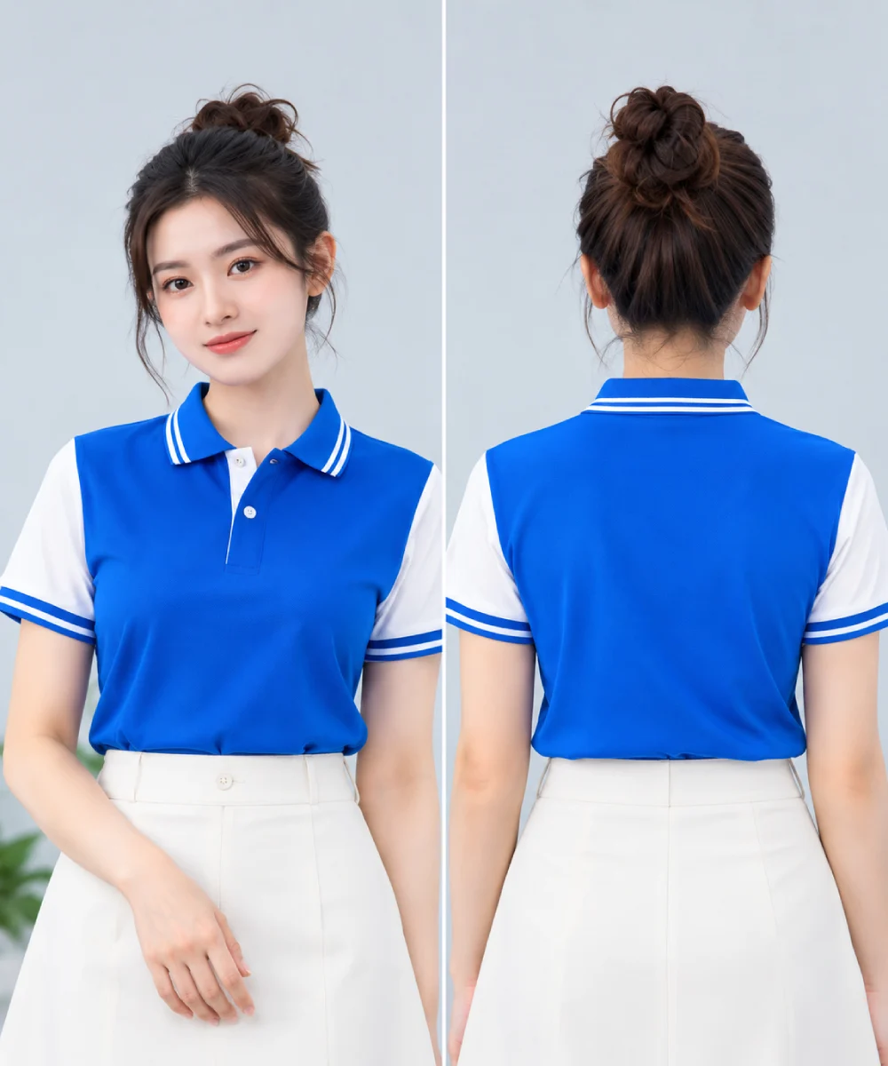 Áo Polo Đồng Phục Màu Xanh YA Phối Tay Trắng