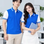 Áo Polo Đồng Phục Màu Xanh YA Phối Tay Trắng