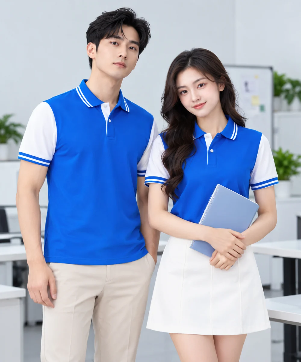 Áo Polo Đồng Phục Màu Xanh YA Phối Tay Trắng