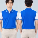 Áo Polo Đồng Phục Màu Xanh YA Phối Tay Trắng