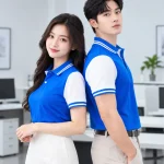 Áo Polo Đồng Phục Màu Xanh YA Phối Tay Trắng