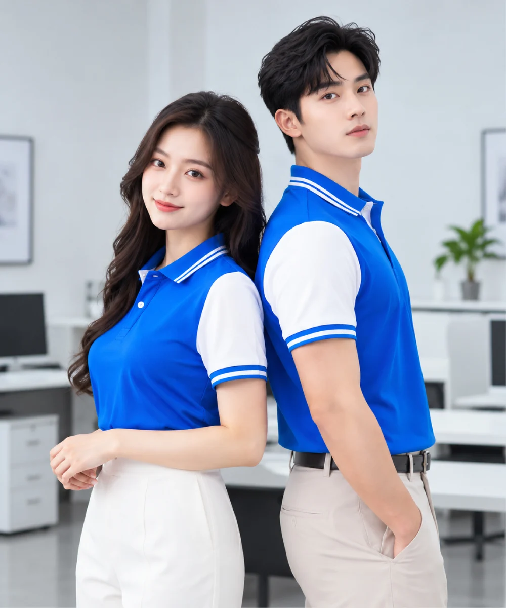Áo Polo Đồng Phục Màu Xanh YA Phối Tay Trắng