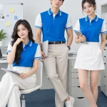 Áo Polo Đồng Phục Màu Xanh YA Phối Tay Trắng