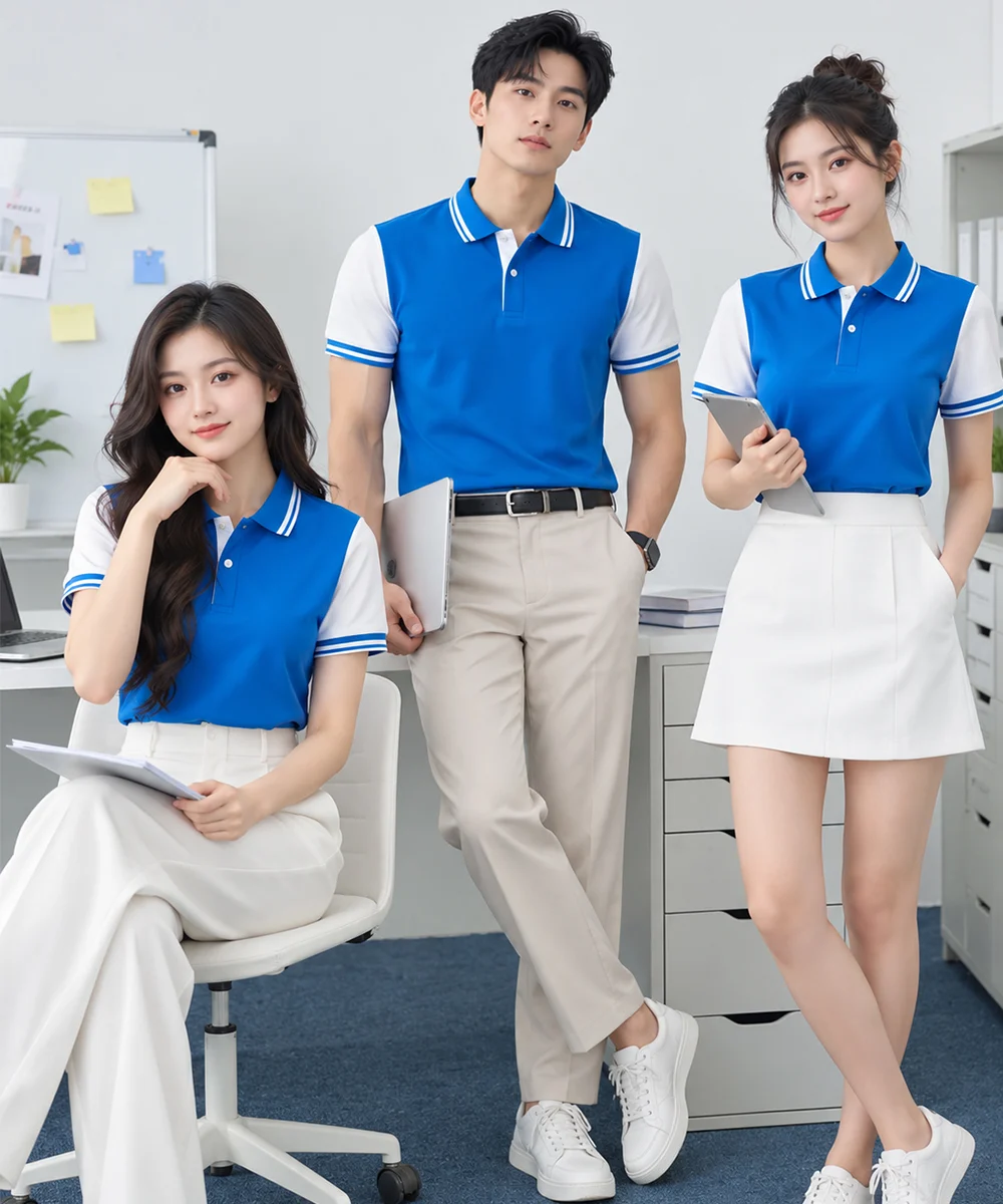 Áo Polo Đồng Phục Màu Xanh YA Phối Tay Trắng