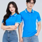 Áo Polo Đồng Phục Màu Xanh YA Phối Trắng