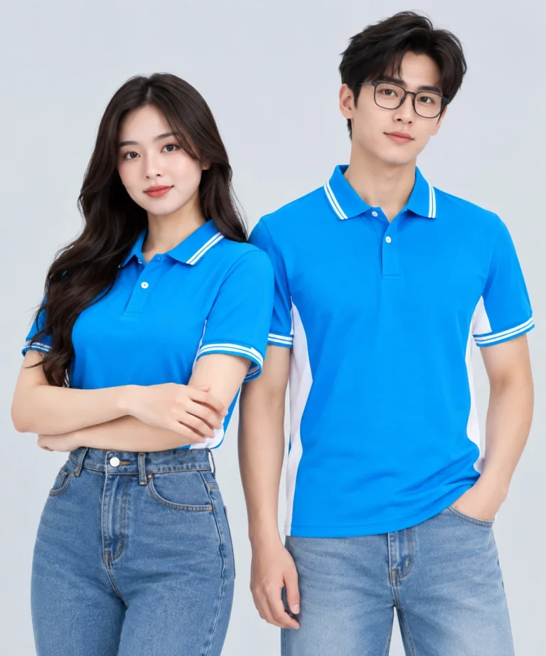 Áo Polo Đồng Phục Màu Xanh YA Phối Trắng