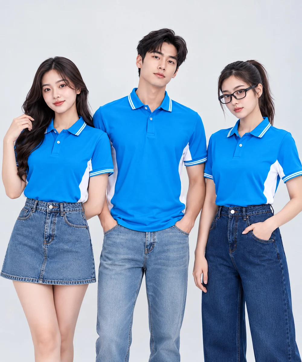 Áo Polo Đồng Phục Màu Xanh YA Phối Trắng