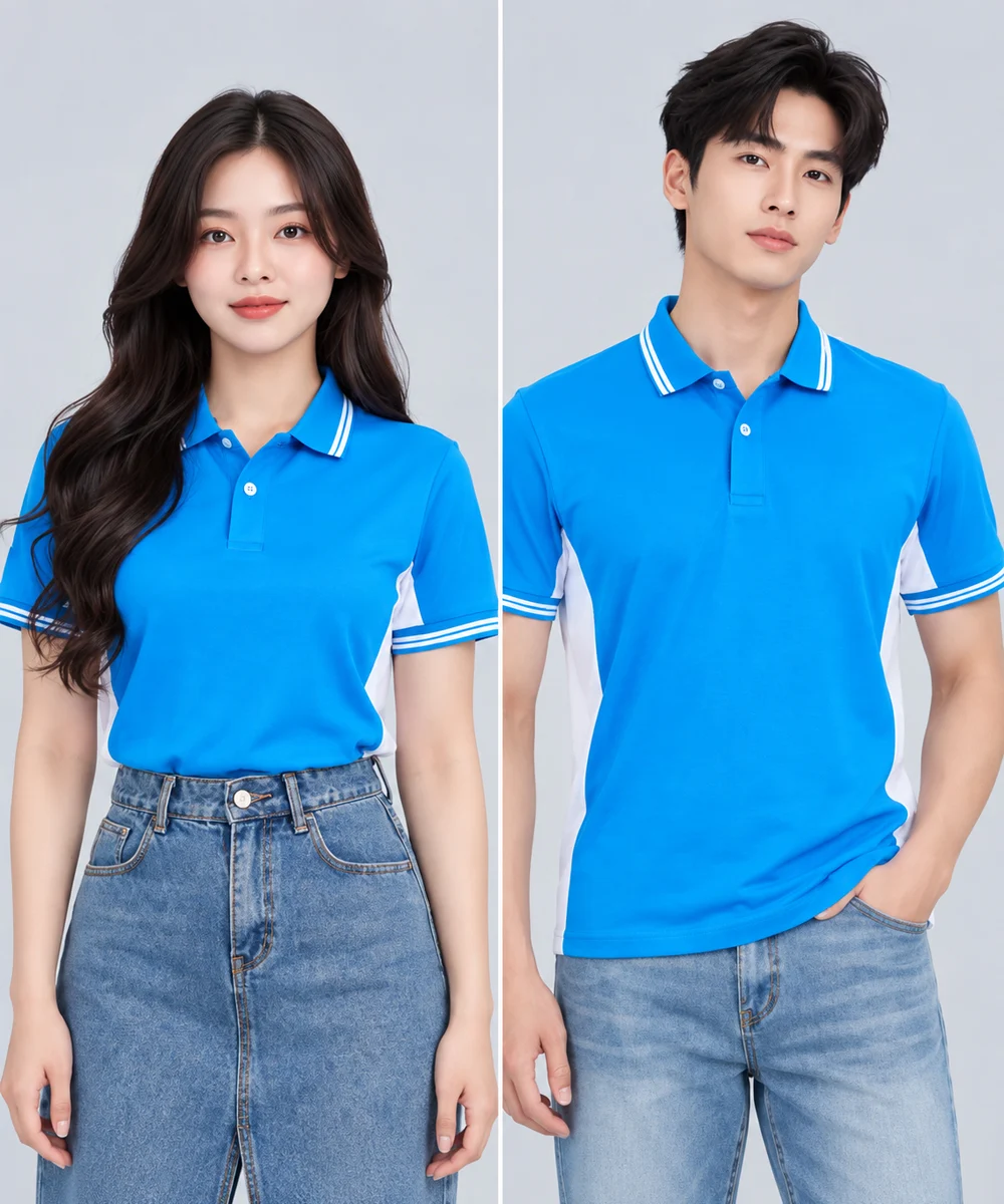 Áo Polo Đồng Phục Màu Xanh YA Phối Trắng