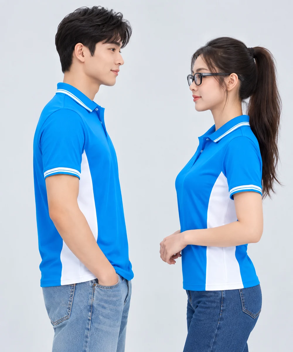 Áo Polo Đồng Phục Màu Xanh YA Phối Trắng