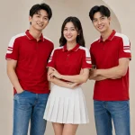 Áo Polo Đồng Phục Nam Nữ Màu Đỏ Cầu Vai Trắng