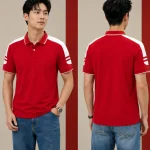 Áo Polo Đồng Phục Nam Nữ Màu Đỏ Cầu Vai Trắng