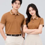 Áo Polo Đồng Phục Ngắn Tay Màu Cà Phê Sữa Viền Trắng