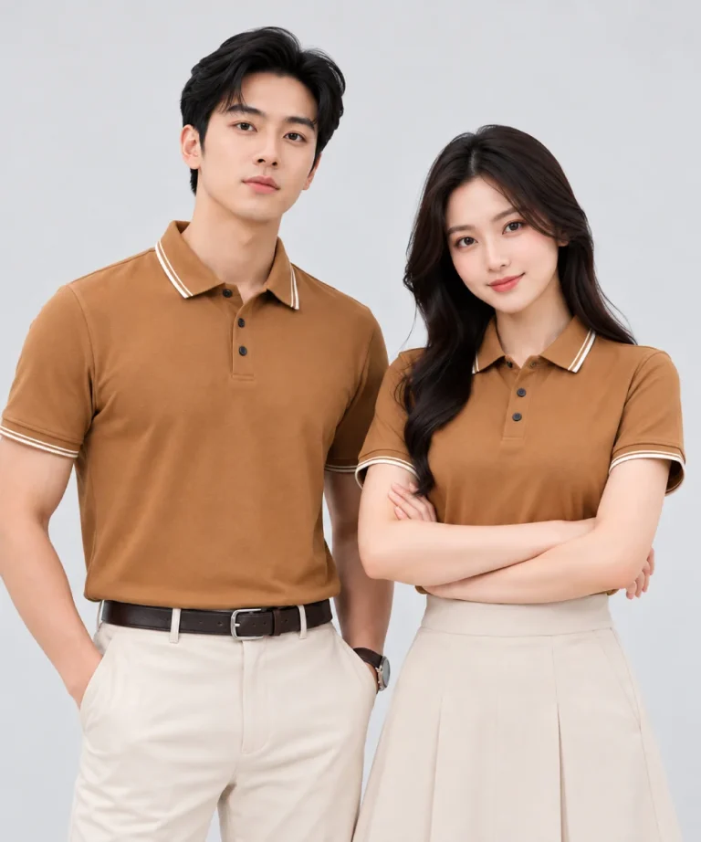 Áo Polo Đồng Phục Ngắn Tay Màu Cà Phê Sữa Viền Trắng