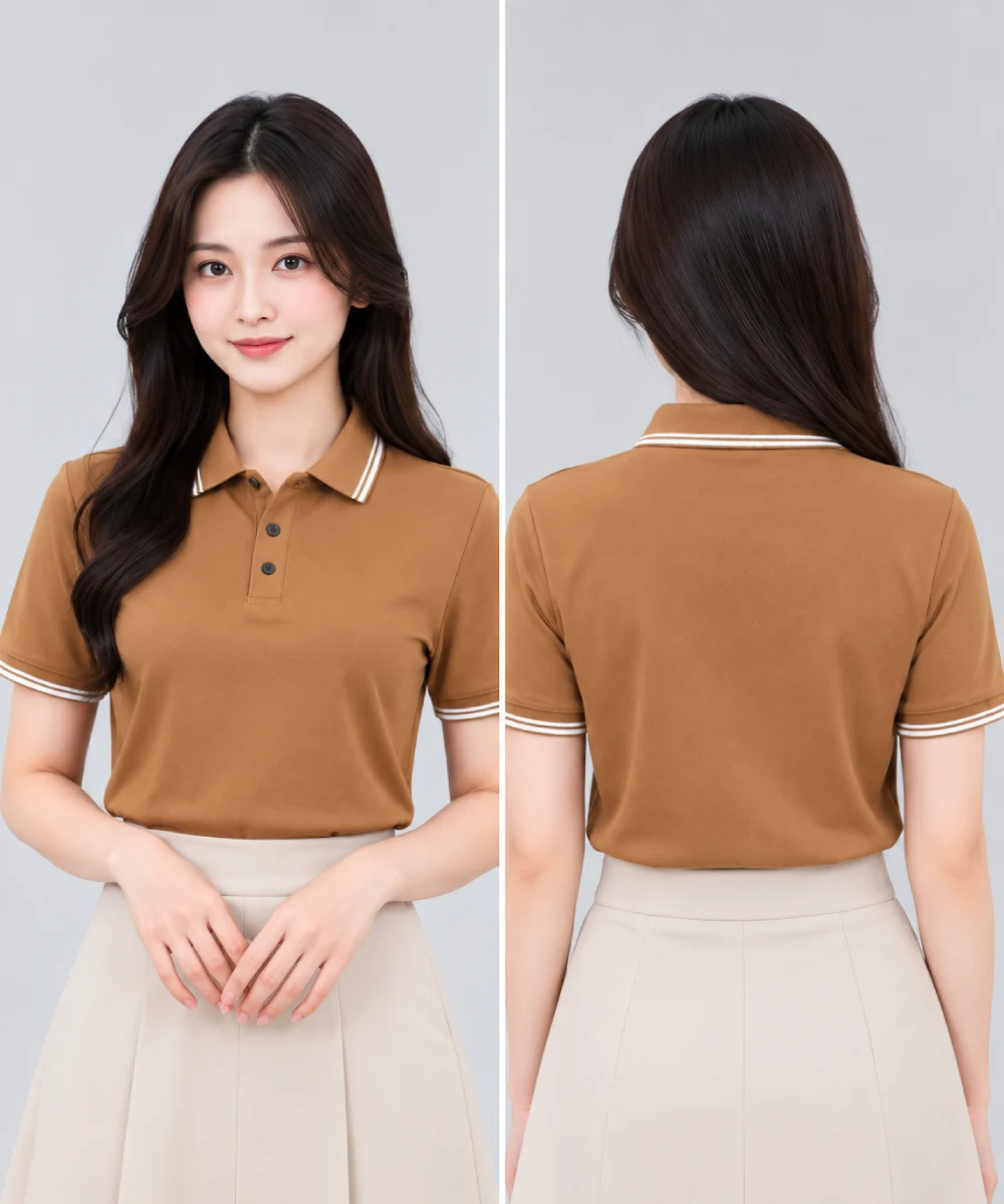 Áo Polo Đồng Phục Ngắn Tay Màu Cà Phê Sữa Viền Trắng