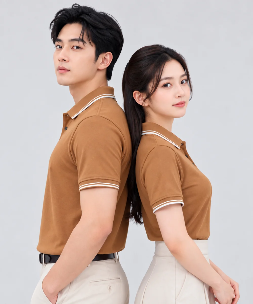 Áo Polo Đồng Phục Ngắn Tay Màu Cà Phê Sữa Viền Trắng