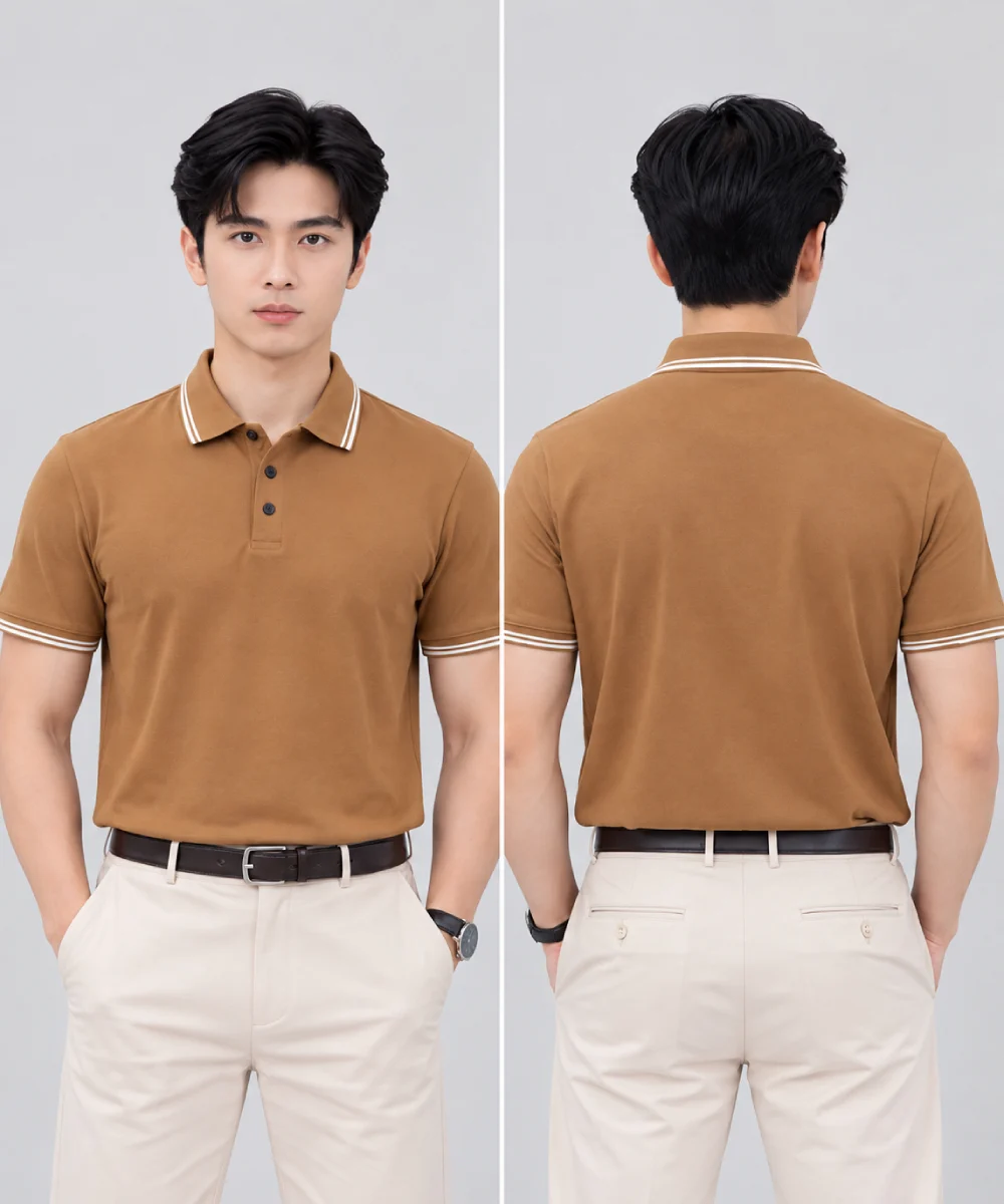 Áo Polo Đồng Phục Ngắn Tay Màu Cà Phê Sữa Viền Trắng