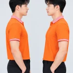 Áo Polo Đồng Phục Ngắn Tay Màu Cam Phối Cổ Viền Sọc