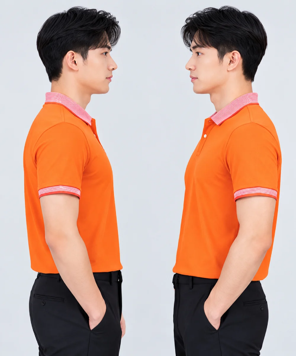 Áo Polo Đồng Phục Ngắn Tay Màu Cam Phối Cổ Viền Sọc
