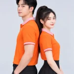 Áo Polo Đồng Phục Ngắn Tay Màu Cam Phối Cổ Viền Sọc