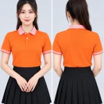 Áo Polo Đồng Phục Ngắn Tay Màu Cam Phối Cổ Viền Sọc